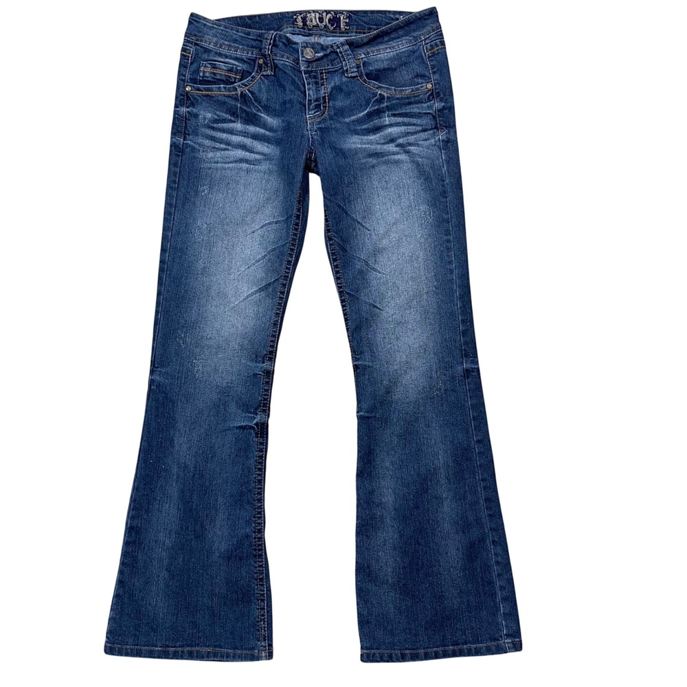 Truce Womens Bootcut Jeans Size 13 Medium Wash Embroidered Low Rise Y2K Denim